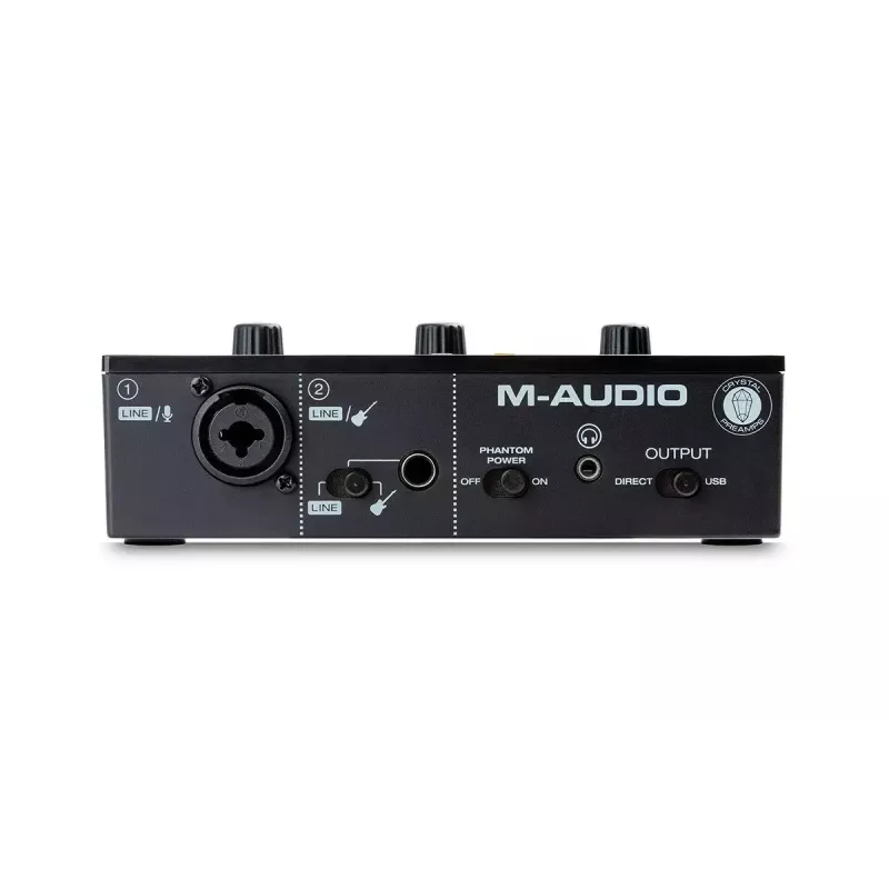 Garso sąsaja M-Audio M-Track Solo — USB 16 bitų/48 kHz, 1 įvestis/1 išvestis, kombinuotas XLR/TRS ir instrumento įvestis, 48 V fantominis maitinimas, ausinių išvestis