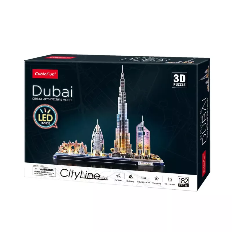 3D Dėlionė CubicFun City Line Dubajus LED, 182 dalys, 532×48 mm, amžius 10+