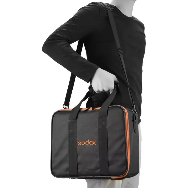 Fotoaparato korpuso dėklas Godox CB-12, skirtas AD600Pro, flanelė/nailonas, juoda ir oranžinė, su petnešėle