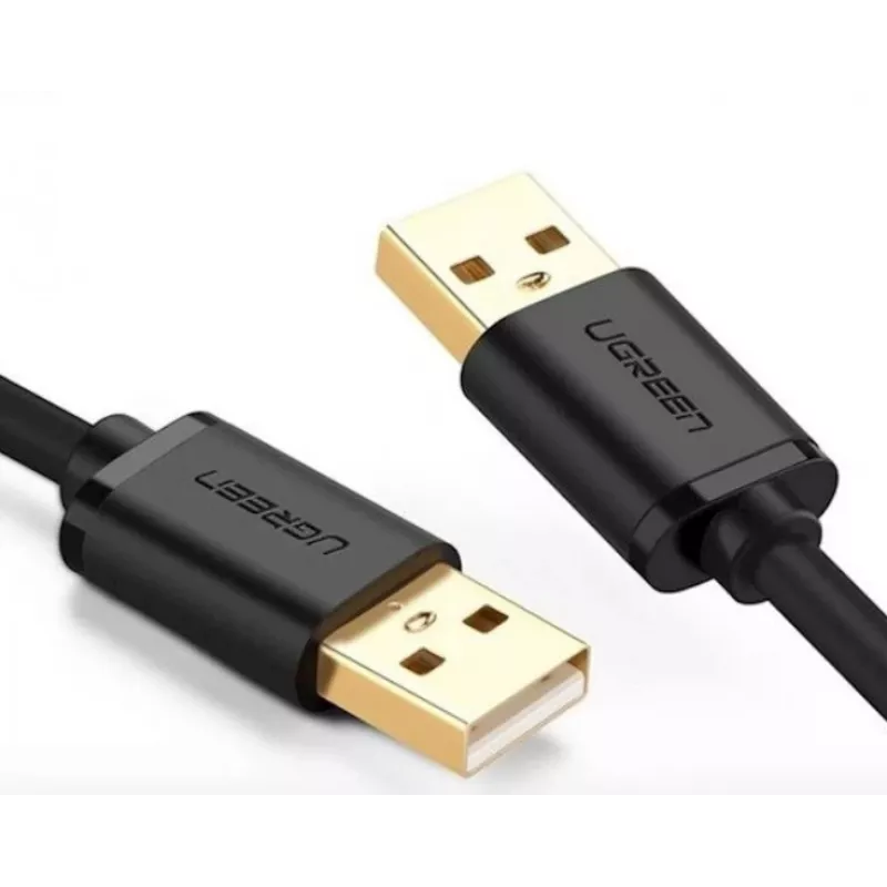 USB laidas A į A UGREEN 10311 (USB 2.0), 2 m, paauksuoti kontaktai, juodas apvalkalas