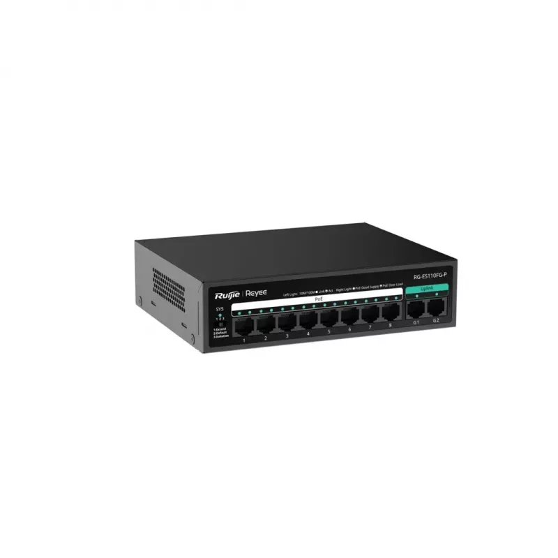 RUIJIE nevaldomas PoE komutatorius RG-ES110FG-P — 10 prievadų Gigabitinis (10/100/1000) su 1 SFP, 120W, 20 Gbps komutavimo