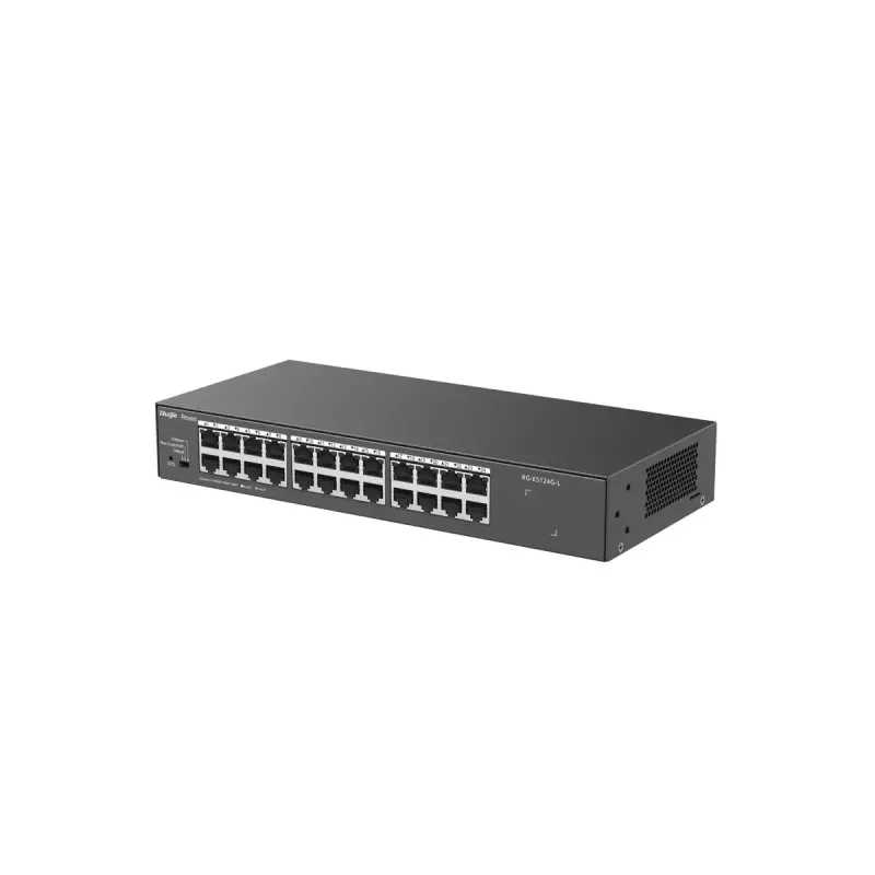 Nevaldomas L2 tinklo komutatorius RUIJIE RG-ES124G-L — 24x Gigabit (10/100/1000), 48 Gbit/s, 8000 MAC, montuojamas į stelažą