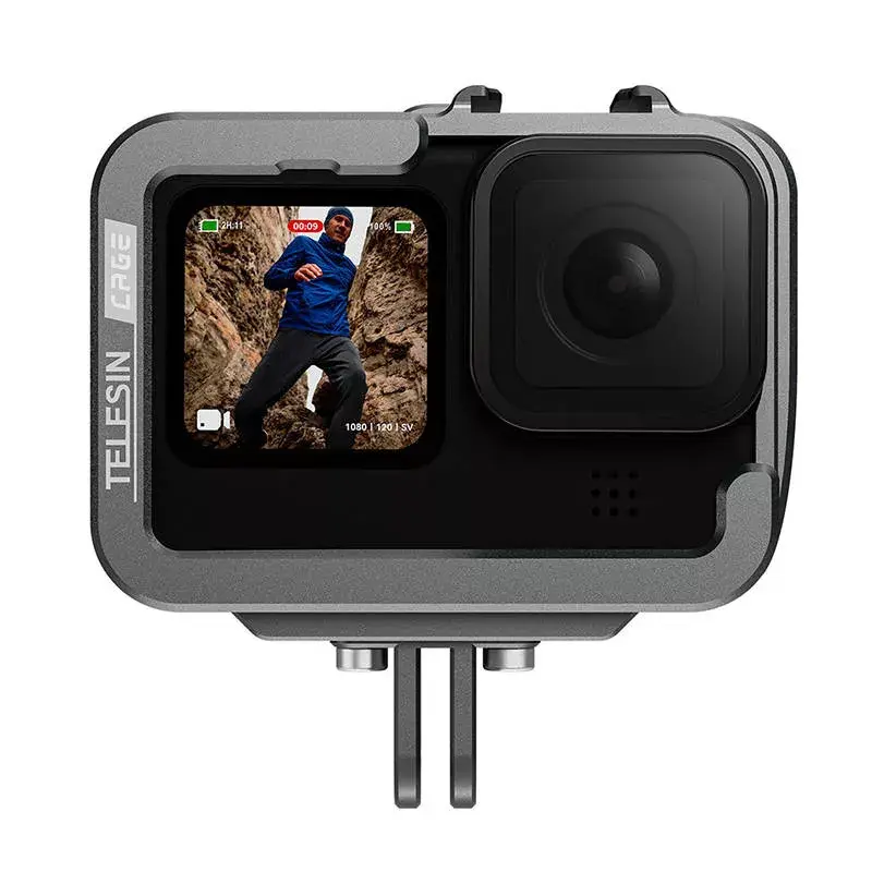 Aliumininis kameros narvelis Telesin GP-FMS-G11-TZ, skirtas GoPro Hero 12/11/10/9 su vertikaliu adapteriu