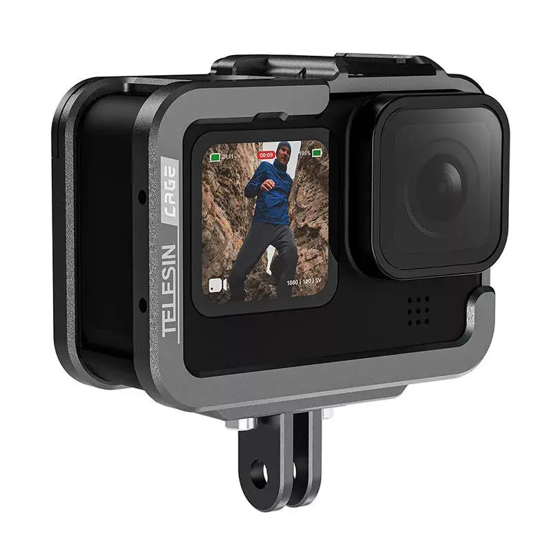 Aliumininis kameros narvelis Telesin GP-FMS-G11-TZ, skirtas GoPro Hero 12/11/10/9 su vertikaliu adapteriu
