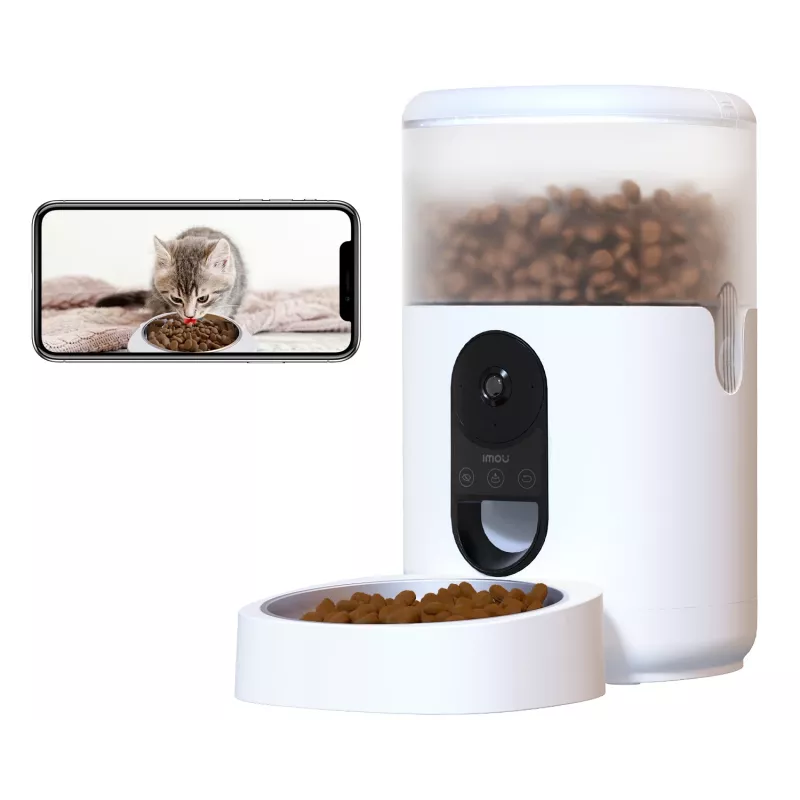 Automatinė gyvūnų ėdalo dalytuvė IMOU PF1 — 4 L nerūdijančio plieno bunkeris, Wi‑Fi 4, baterija / nuolatinė srovė, 1 dubuo