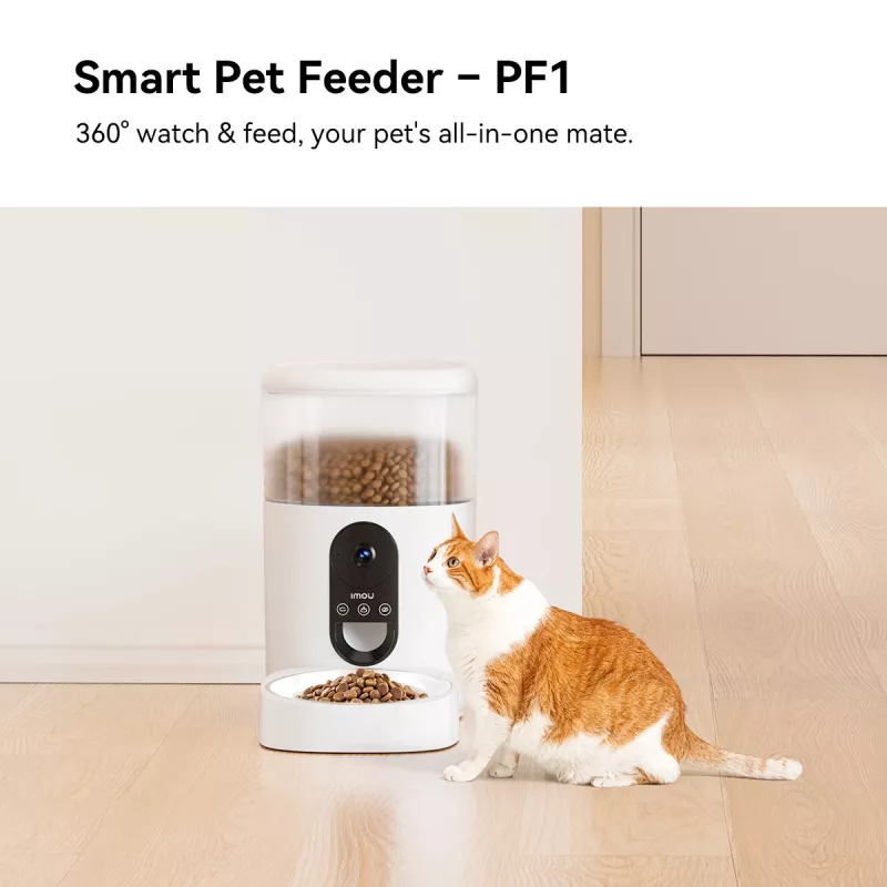 Automatinė gyvūnų ėdalo dalytuvė IMOU PF1 — 4 L nerūdijančio plieno bunkeris, Wi‑Fi 4, baterija / nuolatinė srovė, 1 dubuo