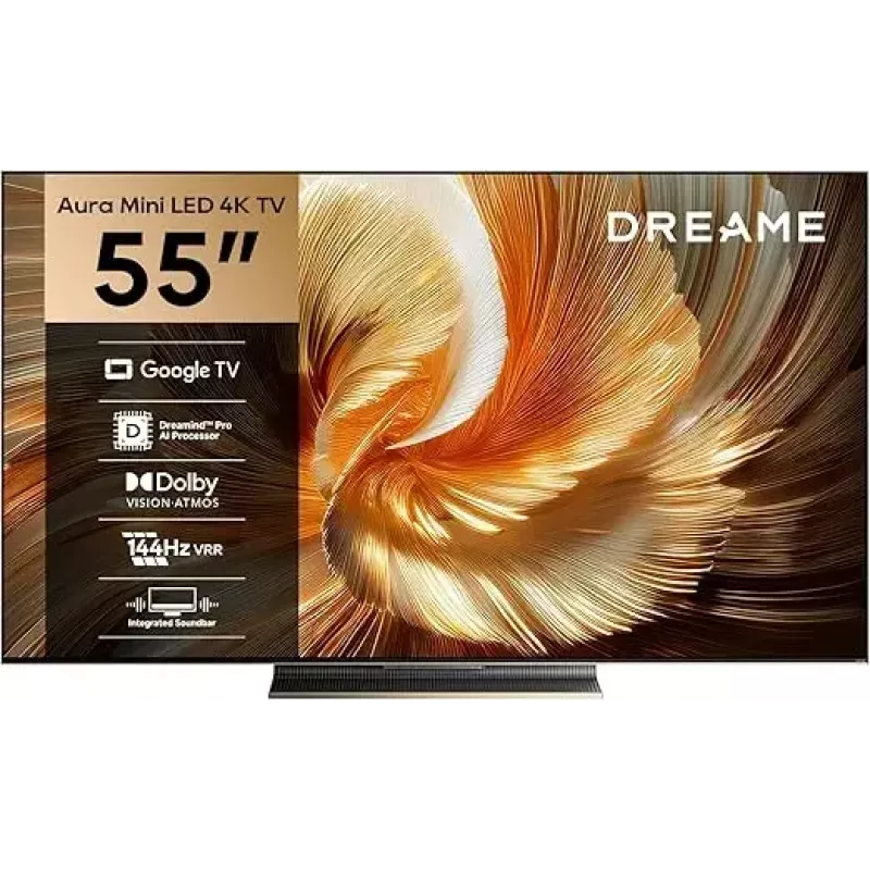 Išmanusis televizorius Dreame Aura S100 55 col., QLED+ (Mini LED), 4K UHD, Google TV, 144 Hz, AI procesorius, integruota garso juosta, juodas