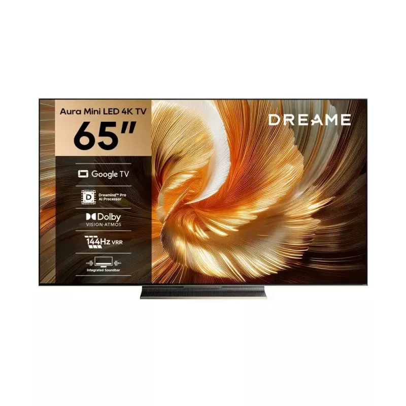 Išmanusis televizorius Dreame Aura S100 65 colių televizorius, QLED+ (Mini LED), 4K UHD, Google TV, 144 Hz, AI procesorius, integruota garso juosta, juoda
