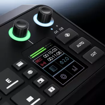 Daugiakanalė podcast'ų ir tiesioginių transliacijų gamybos pultas Rode RodeCaster Video S RCVS-E — jutiklinis ekranas, Wi‑Fi, Bluetooth 5.3, 5x USB-C, 3x HDMI įvestis, 1x HDMI išvestis, microSD