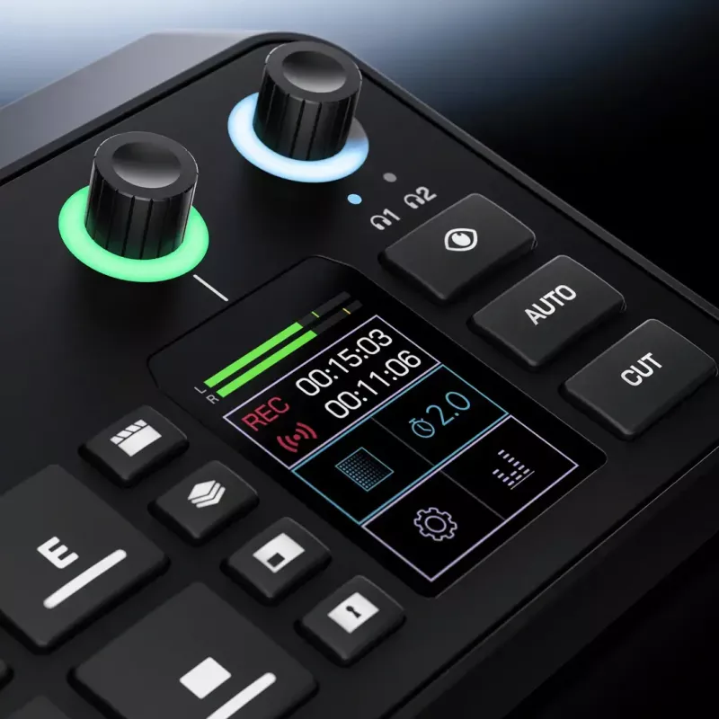 Daugiakanalė podcast'ų ir tiesioginių transliacijų gamybos pultas Rode RodeCaster Video S RCVS-E — jutiklinis ekranas, Wi‑Fi, Bluetooth 5.3, 5x USB-C, 3x HDMI įvestis, 1x HDMI išvestis, microSD