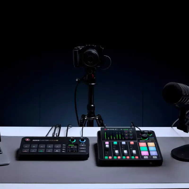 Daugiakanalė podcast'ų ir tiesioginių transliacijų gamybos pultas Rode RodeCaster Video S RCVS-E — jutiklinis ekranas, Wi‑Fi, Bluetooth 5.3, 5x USB-C, 3x HDMI įvestis, 1x HDMI išvestis, microSD