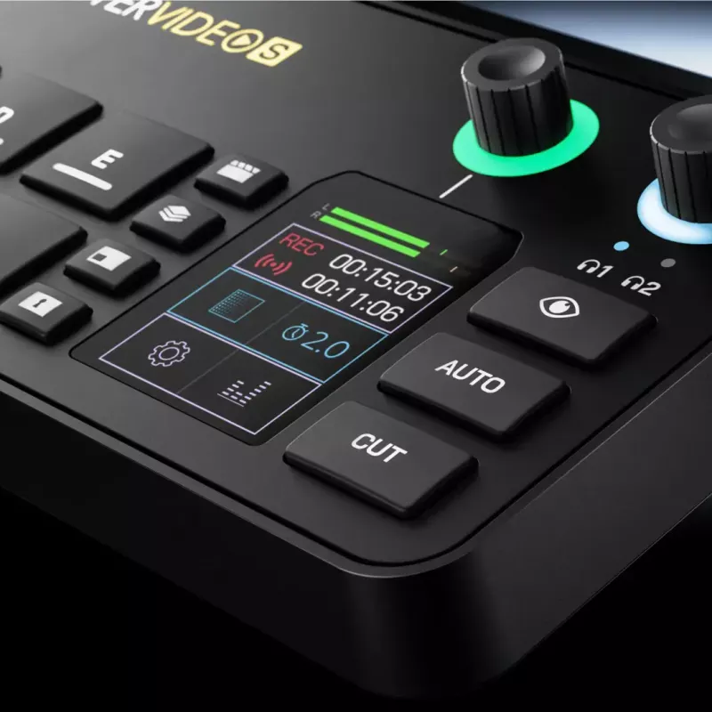 Daugiakanalė podcast'ų ir tiesioginių transliacijų gamybos pultas Rode RodeCaster Video S RCVS-E — jutiklinis ekranas, Wi‑Fi, Bluetooth 5.3, 5x USB-C, 3x HDMI įvestis, 1x HDMI išvestis, microSD