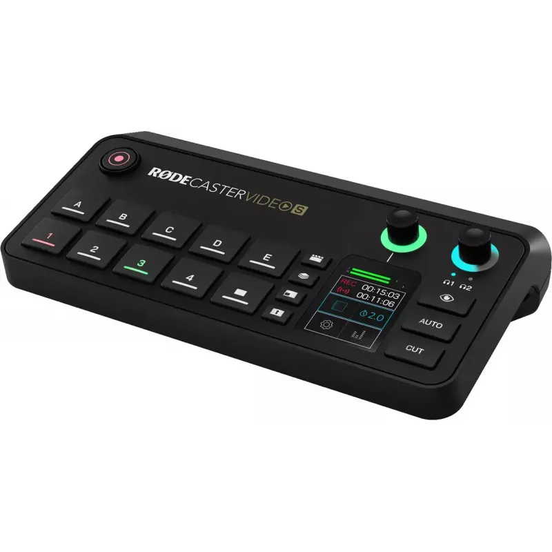 Daugiakanalė podcast'ų ir tiesioginių transliacijų gamybos pultas Rode RodeCaster Video S RCVS-E — jutiklinis ekranas, Wi‑Fi, Bluetooth 5.3, 5x USB-C, 3x HDMI įvestis, 1x HDMI išvestis, microSD