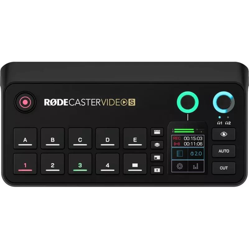 Daugiakanalė podcast'ų ir tiesioginių transliacijų gamybos pultas Rode RodeCaster Video S RCVS-E — jutiklinis ekranas, Wi‑Fi, Bluetooth 5.3, 5x USB-C, 3x HDMI įvestis, 1x HDMI išvestis, microSD