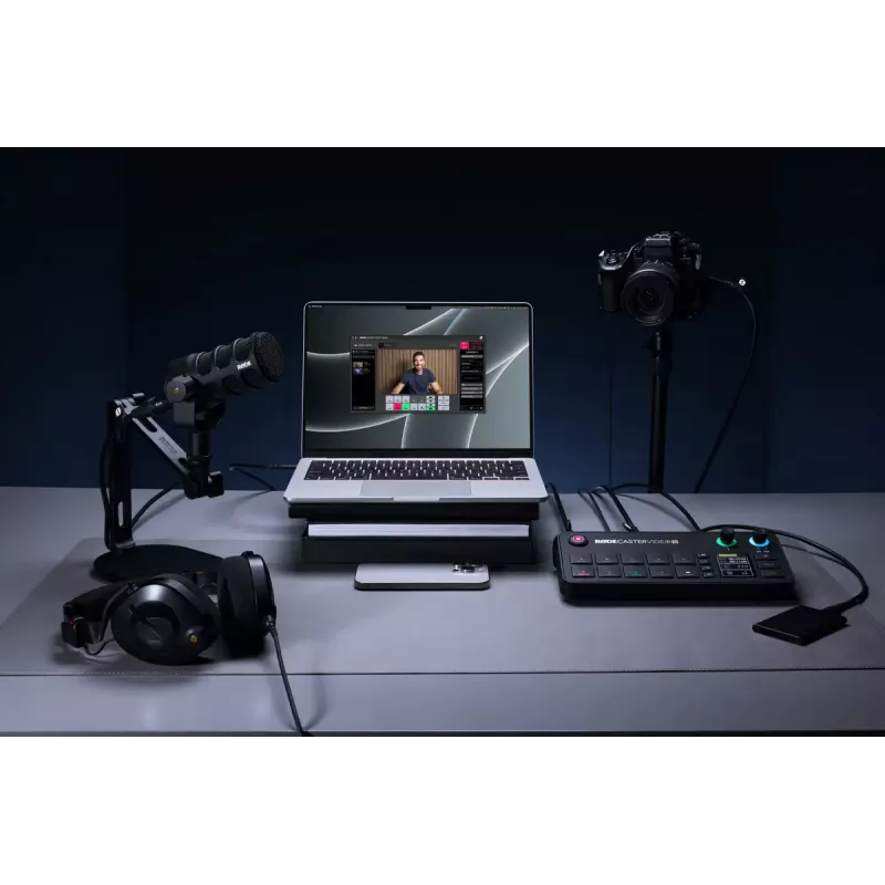 Daugiakanalė podcast'ų ir tiesioginių transliacijų gamybos pultas Rode RodeCaster Video S RCVS-E — jutiklinis ekranas, Wi‑Fi, Bluetooth 5.3, 5x USB-C, 3x HDMI įvestis, 1x HDMI išvestis, microSD