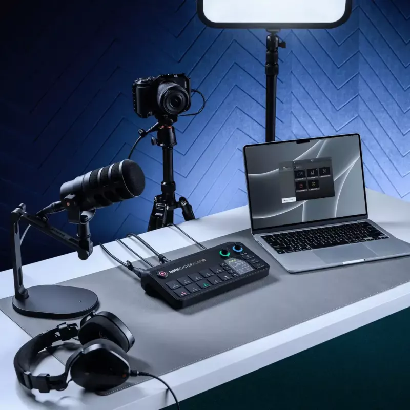 Daugiakanalė podcast'ų ir tiesioginių transliacijų gamybos pultas Rode RodeCaster Video S RCVS-E — jutiklinis ekranas, Wi‑Fi, Bluetooth 5.3, 5x USB-C, 3x HDMI įvestis, 1x HDMI išvestis, microSD