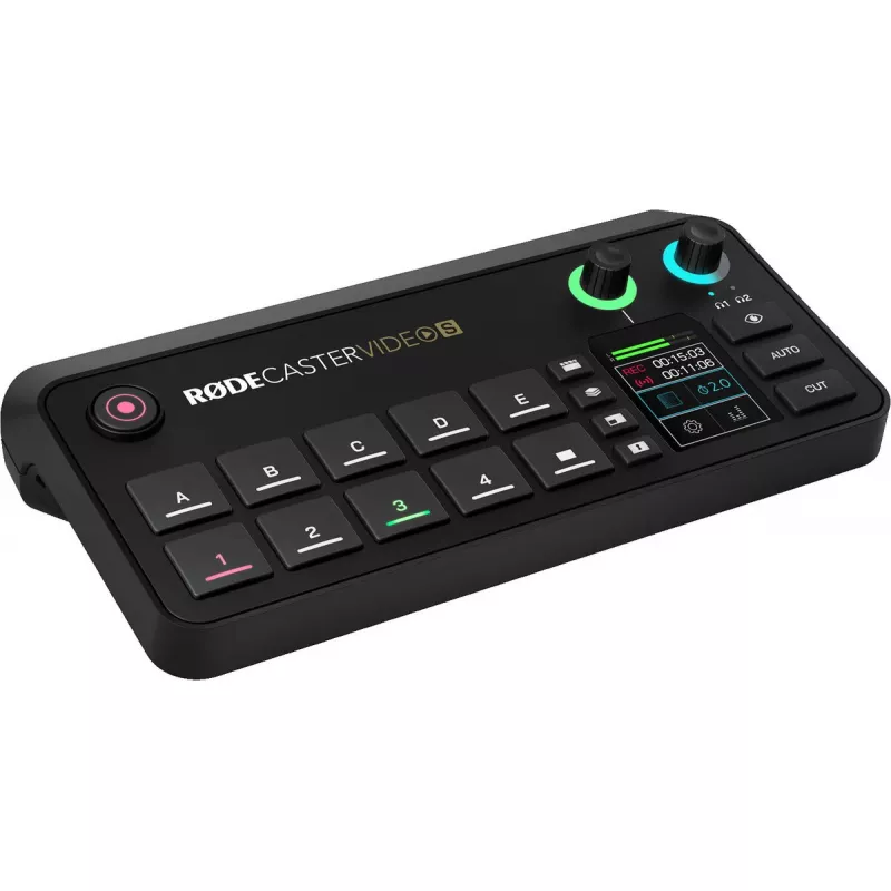 Daugiakanalė podcast'ų ir tiesioginių transliacijų gamybos pultas Rode RodeCaster Video S RCVS-E — jutiklinis ekranas, Wi‑Fi, Bluetooth 5.3, 5x USB-C, 3x HDMI įvestis, 1x HDMI išvestis, microSD