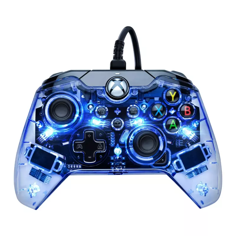 PDP Afterglow žaidimų pultas juodas mėlynas permatomas USB Xbox One Series X S laidinis 2,4 m
