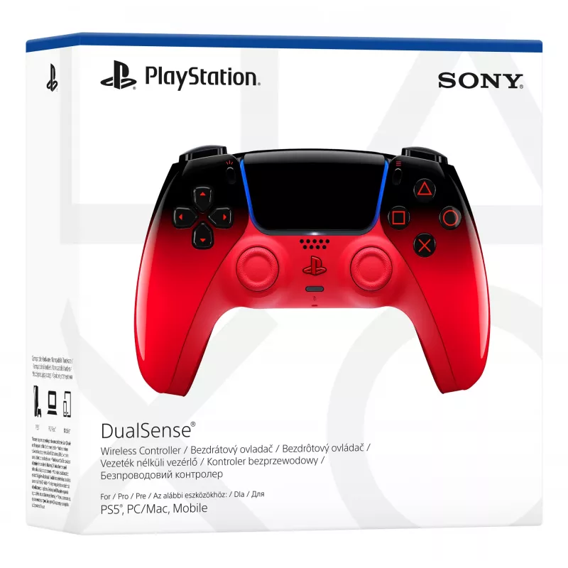 „Sony DualSense“ žaidimų pultas, skirtas „PlayStation 5“ – „Bluetooth“ / USB, baterija, juoda / raudona, USB-C, 188×69×189 mm