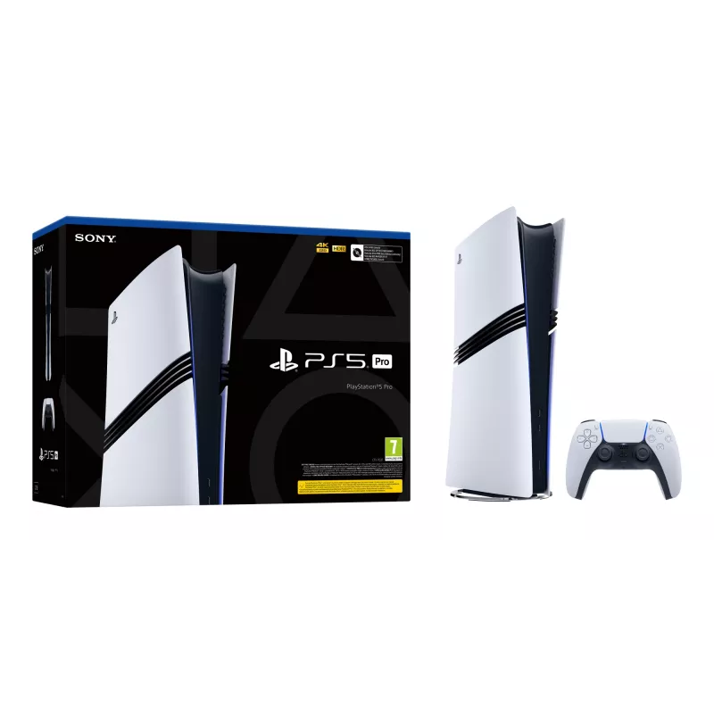 Žaidimų konsolė Sony PlayStation 5 Pro – 2 TB SSD, GDDR6, Wi‑Fi 6/7, Ethernet, 8K palaikymas, juoda/baltava