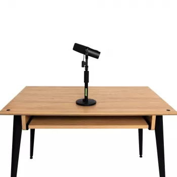 Stalinis mikrofono stovas Shure SH-DESKTOP1, apvalus metalinis pagrindas, 3/8 colio sriegis, aukštis 26,7–40,6 cm, juodas