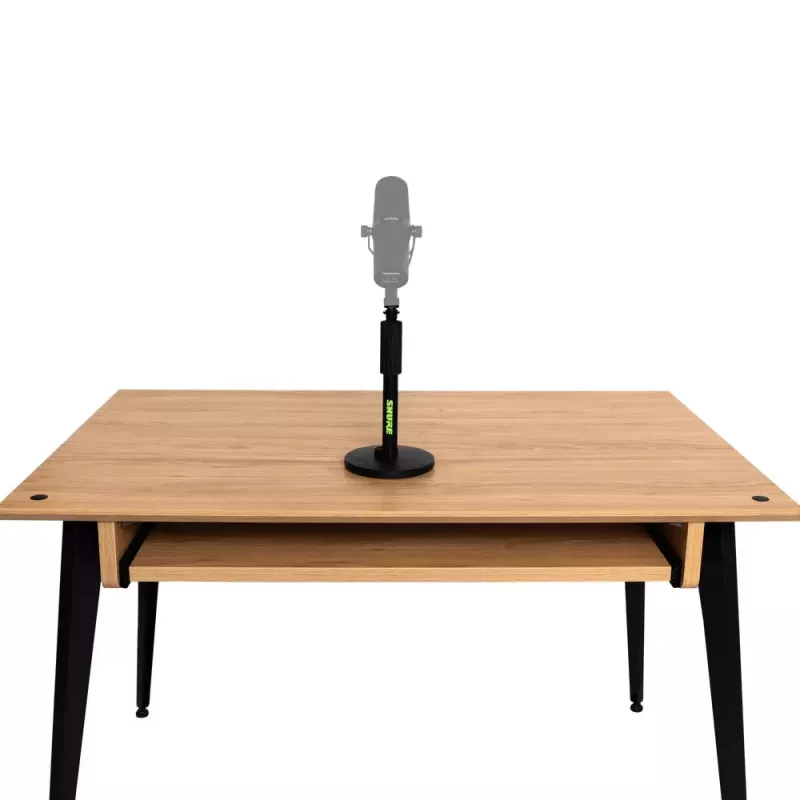 Stalinis mikrofono stovas Shure SH-DESKTOP1, apvalus metalinis pagrindas, 3/8 colio sriegis, aukštis 26,7–40,6 cm, juodas
