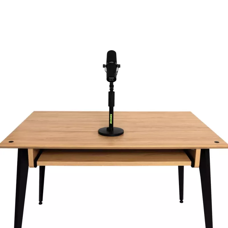 Stalinis mikrofono stovas Shure SH-DESKTOP1, apvalus metalinis pagrindas, 3/8 colio sriegis, aukštis 26,7–40,6 cm, juodas