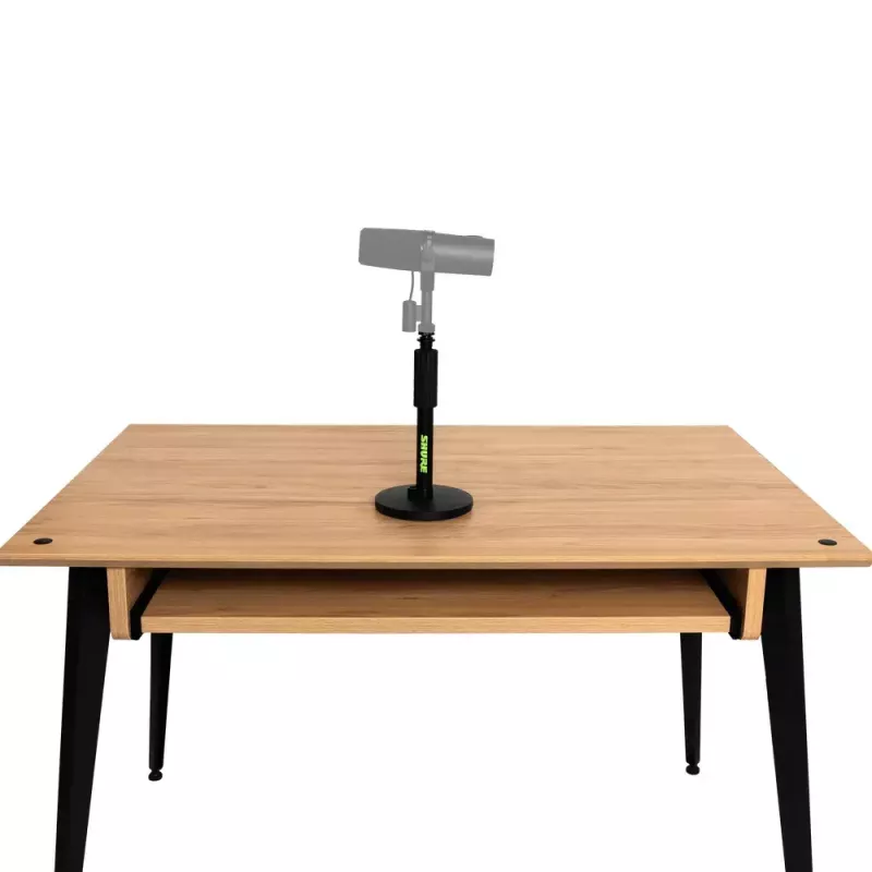 Stalinis mikrofono stovas Shure SH-DESKTOP1, apvalus metalinis pagrindas, 3/8 colio sriegis, aukštis 26,7–40,6 cm, juodas