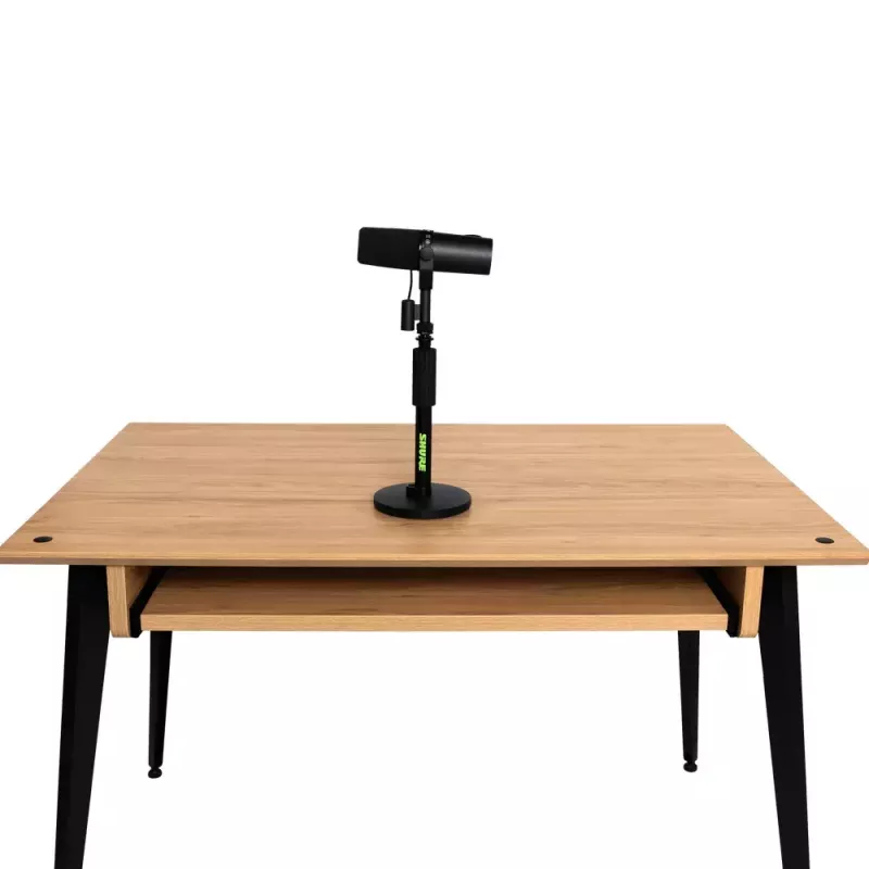 Stalinis mikrofono stovas Shure SH-DESKTOP1, apvalus metalinis pagrindas, 3/8 colio sriegis, aukštis 26,7–40,6 cm, juodas