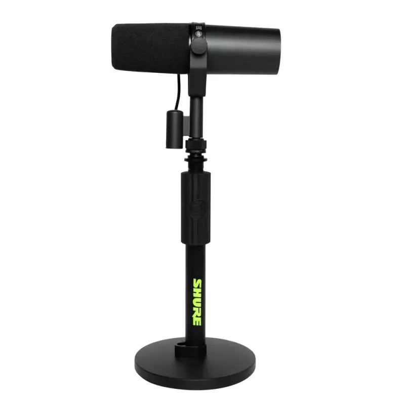 Stalinis mikrofono stovas Shure SH-DESKTOP1, apvalus metalinis pagrindas, 3/8 colio sriegis, aukštis 26,7–40,6 cm, juodas