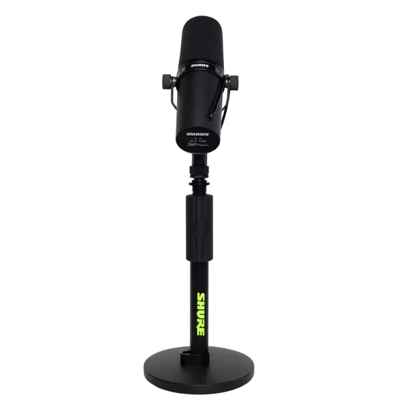 Stalinis mikrofono stovas Shure SH-DESKTOP1, apvalus metalinis pagrindas, 3/8 colio sriegis, aukštis 26,7–40,6 cm, juodas