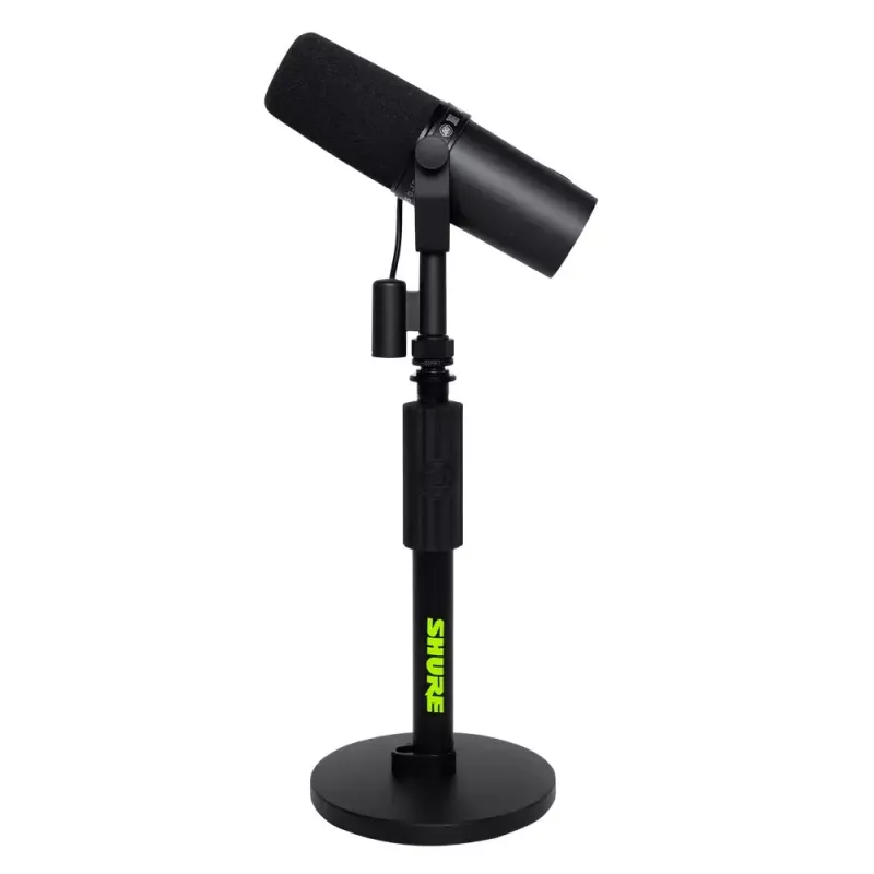 Stalinis mikrofono stovas Shure SH-DESKTOP1, apvalus metalinis pagrindas, 3/8 colio sriegis, aukštis 26,7–40,6 cm, juodas