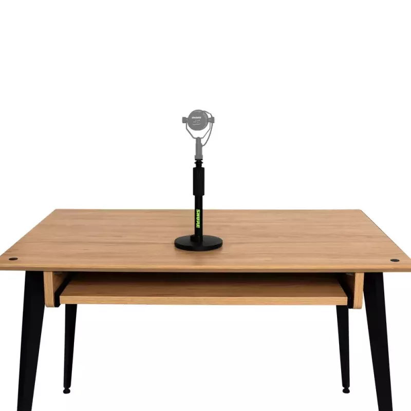 Stalinis mikrofono stovas Shure SH-DESKTOP1, apvalus metalinis pagrindas, 3/8 colio sriegis, aukštis 26,7–40,6 cm, juodas