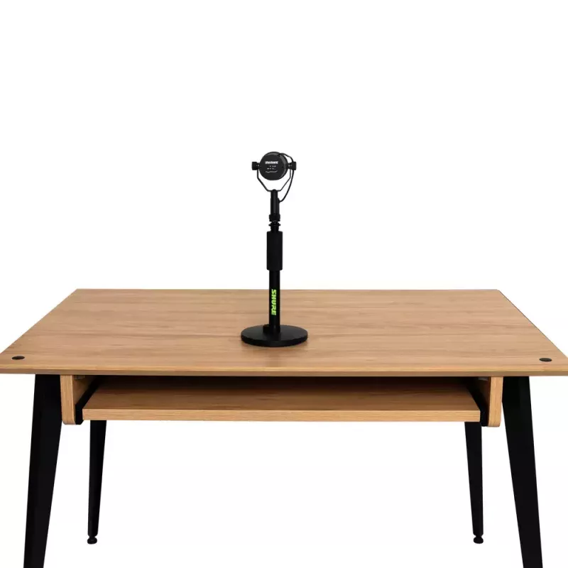 Stalinis mikrofono stovas Shure SH-DESKTOP1, apvalus metalinis pagrindas, 3/8 colio sriegis, aukštis 26,7–40,6 cm, juodas