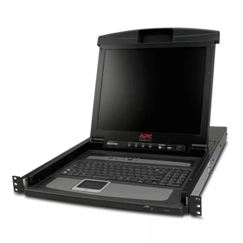 APC 17 col. stovo LCD konsolė su integruotu 8 prievadų analoginiu KVM komutatoriumi