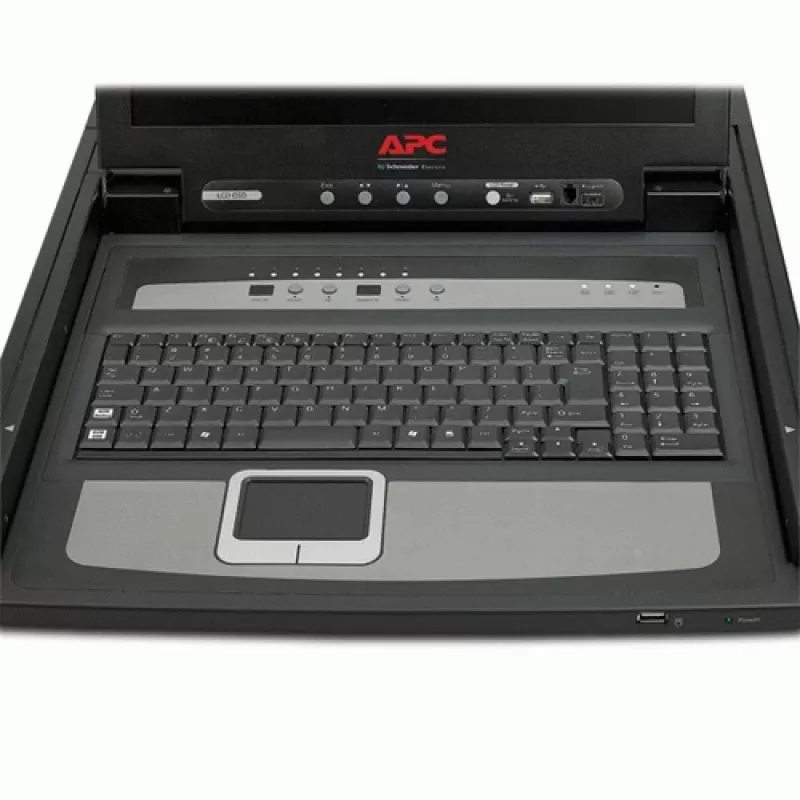 APC 17 col. stovo LCD konsolė su integruotu 8 prievadų analoginiu KVM komutatoriumi