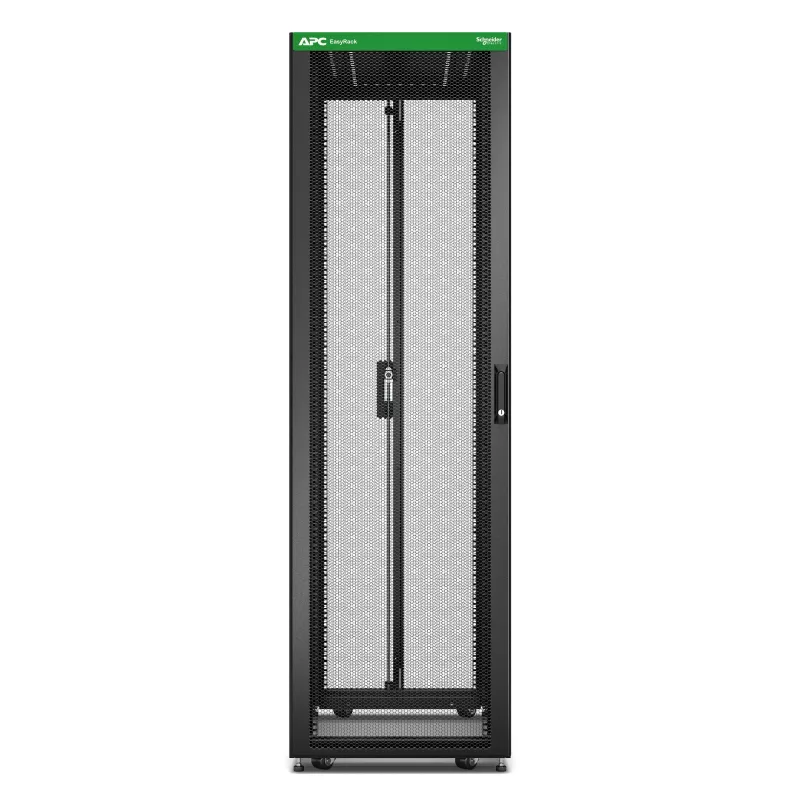 APC Easy Rack, 42U, juoda, su stogu, ratukais, kojelėmis, 4 laikikliais ir šoninėmis plokštėmis, be dugno, 1991A x 600P x 800G mm