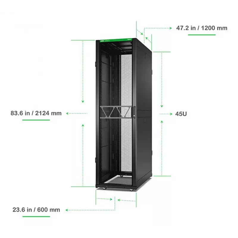 APC NetShelter SX Serverio spinta Gen 2, 45U, 2124H x 600W x 1200D mm, su šonais, juoda