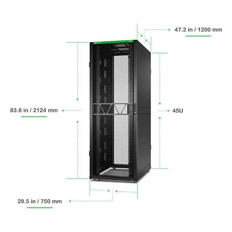 APC NetShelter SX Server Rack Gen 2, 45U, 2124H x 750W x 1200D mm, su šonais, juoda