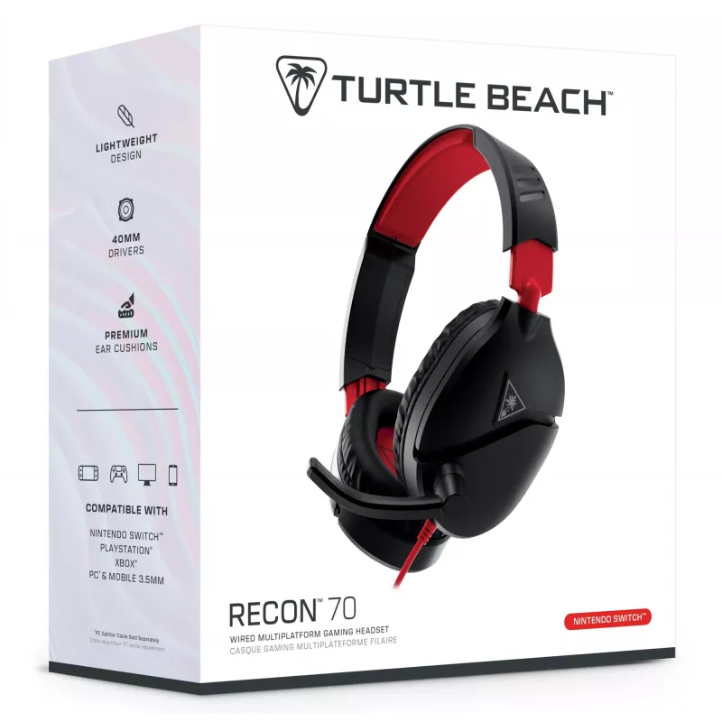 Over-ear stereo žaidimų ausinės Turtle Recon 70 — juodos, laidinės stereo, vienos ausinės kaušelio valdikliai