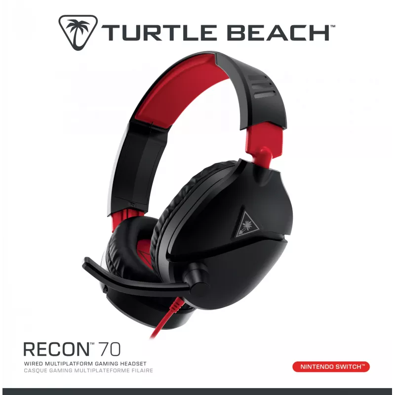Over-ear stereo žaidimų ausinės Turtle Recon 70 — juodos, laidinės stereo, vienos ausinės kaušelio valdikliai