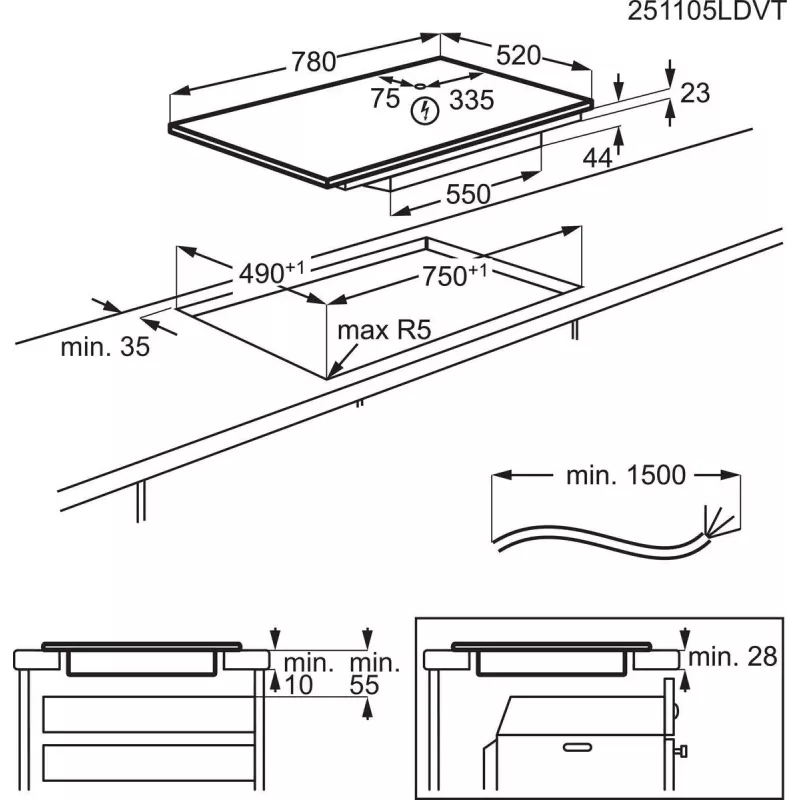 Electrolux Serie 600 EIV83443CT Juoda įmontuojama 80 cm zoninė indukcinė kaitlentė 4 zonų