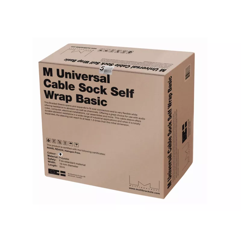 Kabelių mova Multibrackets M Universal kabelis Sock Self Wrap Basic 19mm juoda 50m, poliesteris, -50–150°C