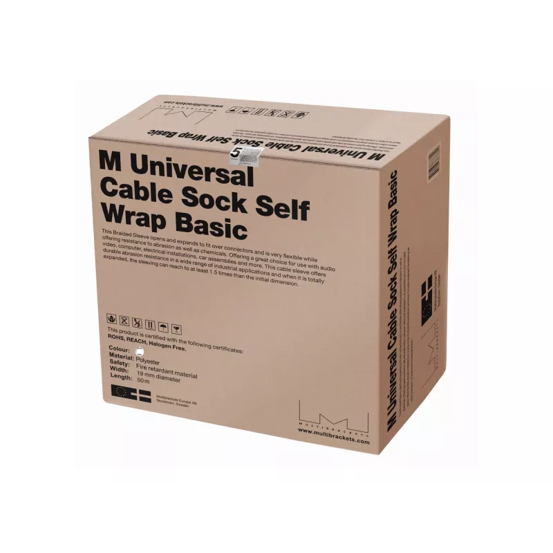 Kabelių rankovė Multibrackets M Universal kabelis Sock Self Wrap Basic 19mm Balta 50m