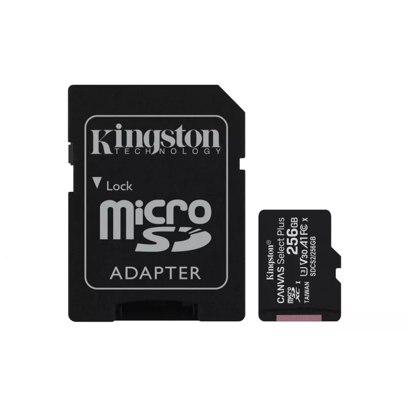 Kingston Technology Canvas Select 256 GB microSDXC Plus 100R A1 C10 kortelė + adapteris
