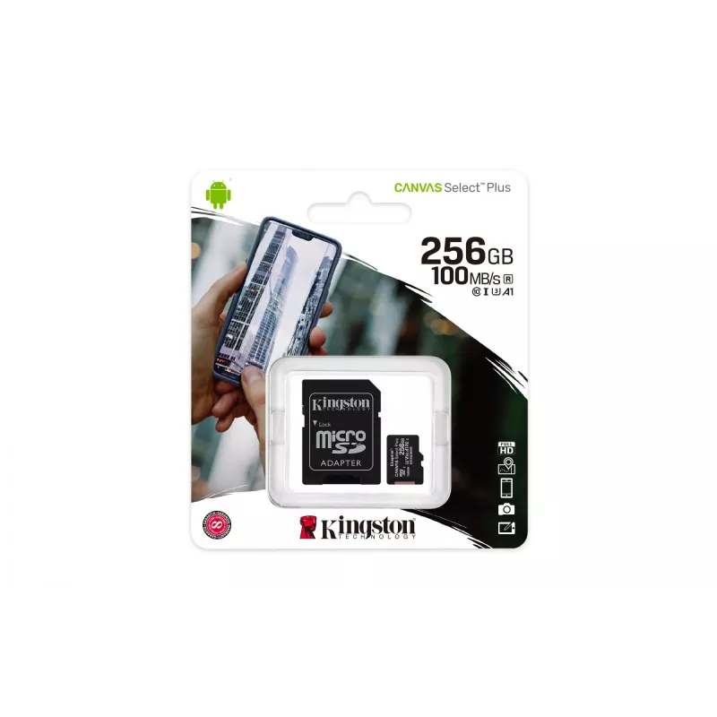 Kingston Technology Canvas Select 256 GB microSDXC Plus 100R A1 C10 kortelė + adapteris