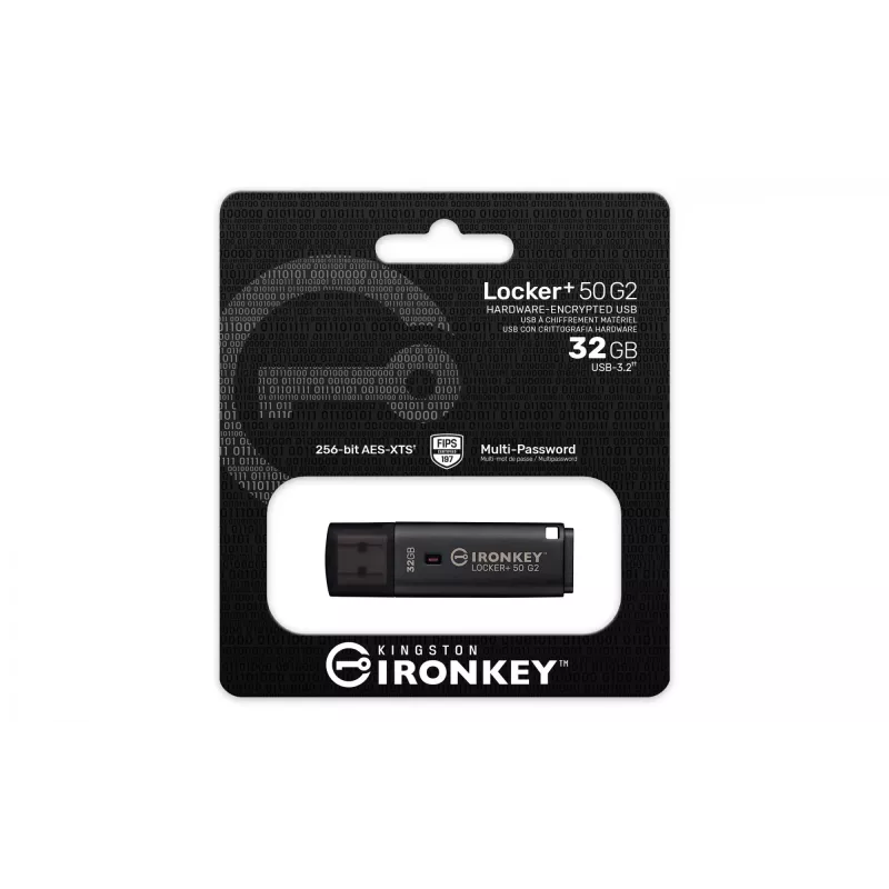 USB atmintinė KINGSTON IronKey Locker Plus 50 G2 32 GB, USB 3.2 Gen 1 Type-A, AES-256, FIPS 197