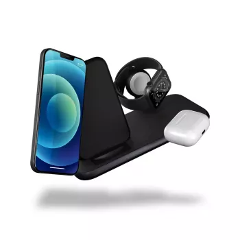 Zens mobiliojo įrenginio įkroviklis ZEDC15B/00 — Vidaus kintamosios srovės/USB su 1x USB-A, 1x USB-C, belaidžiu greituoju įkrovimu, 1,5 m kabeliu, juodas