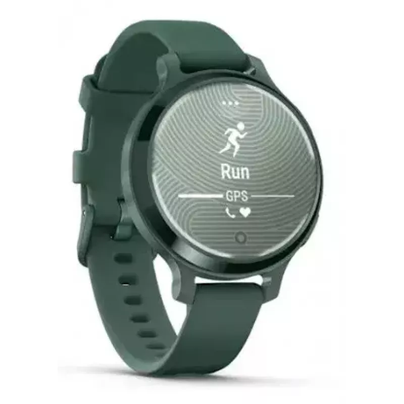 Išmanusis laikrodis GARMIN Lily 2 Active Green — 38 mm aliuminio korpusas, silikoninis dirželis, GPS, SpO2, 5 ATM, baterija 9 dienos