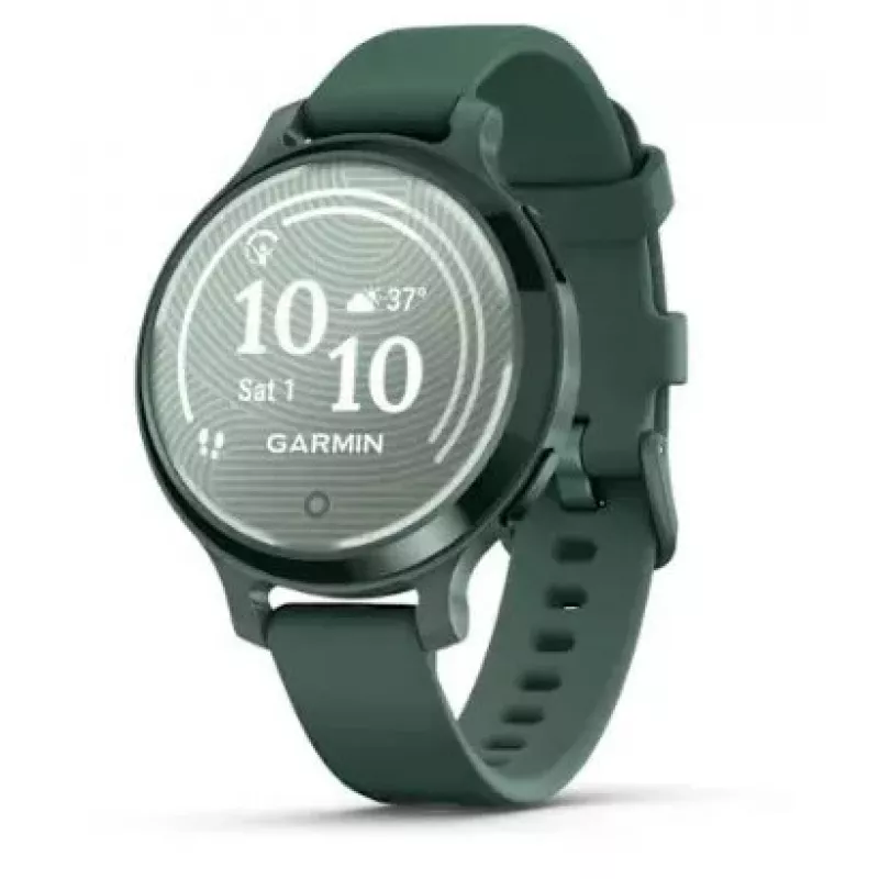 Išmanusis laikrodis GARMIN Lily 2 Active Green — 38 mm aliuminio korpusas, silikoninis dirželis, GPS, SpO2, 5 ATM, baterija 9 dienos
